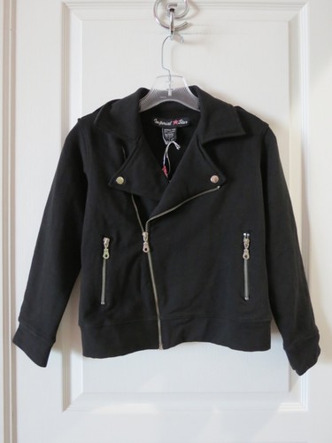 Imperial Star NWT Cotton Stretch Black V-Neck Zipper Jack w/ Metal Decor Girls L - Picture 3 of 12