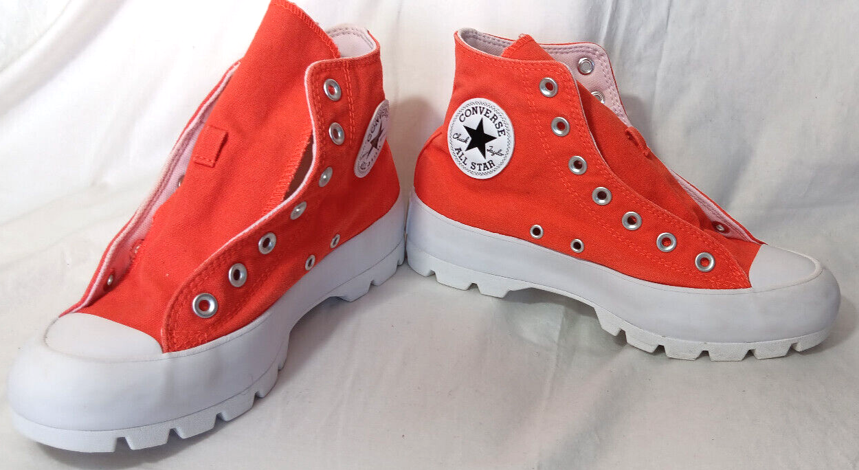 Converse Chuck Taylor Womens Coral Red Lugged Heel Platform High Top Sneakers Size 8-image