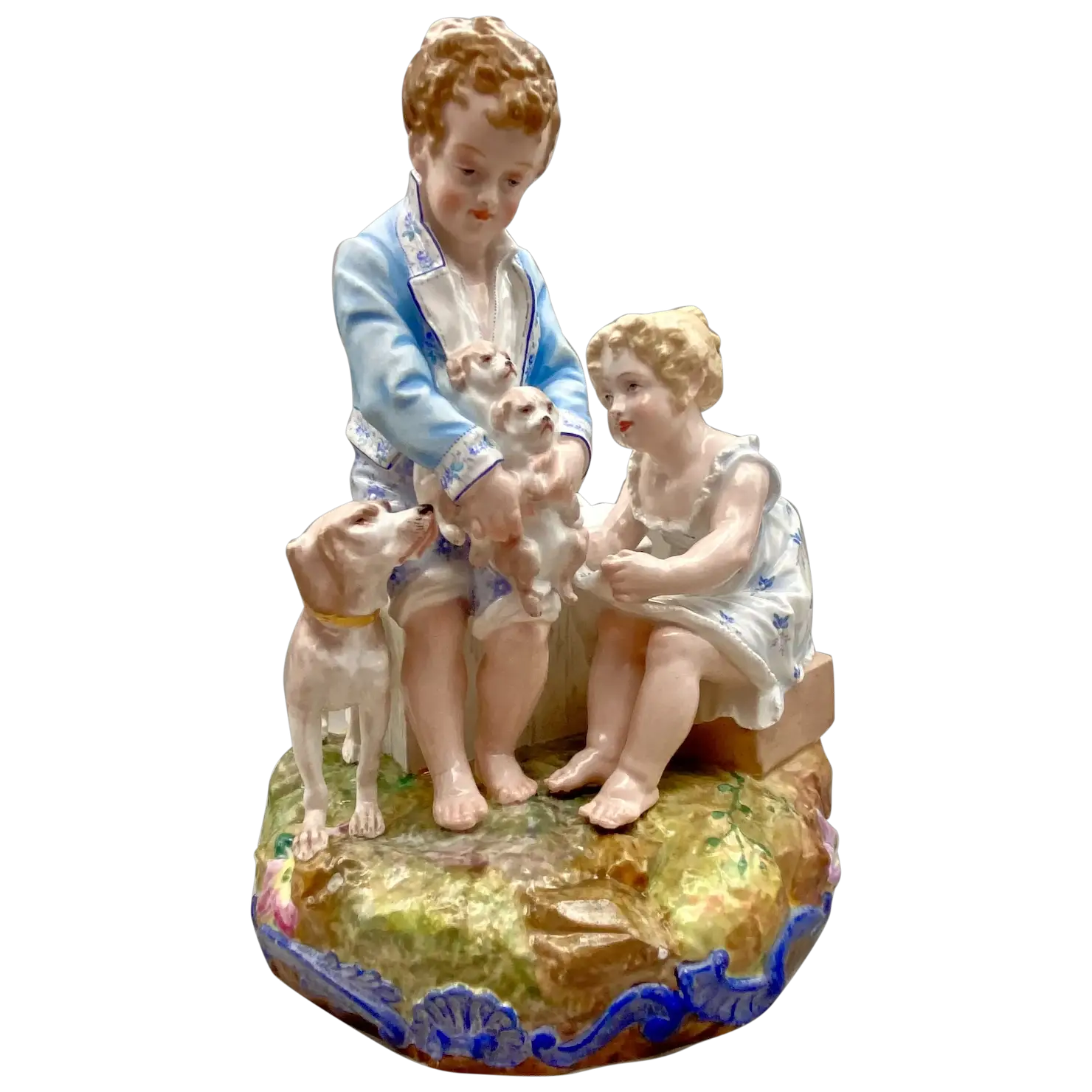 Limoges Demartial and Tallandier Bisque, Children with Puppies, 8.5