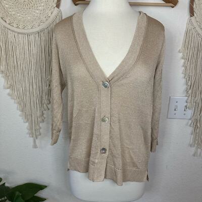 Chicos gold metallic button front cardigan 3/4 sleeve medium NEW