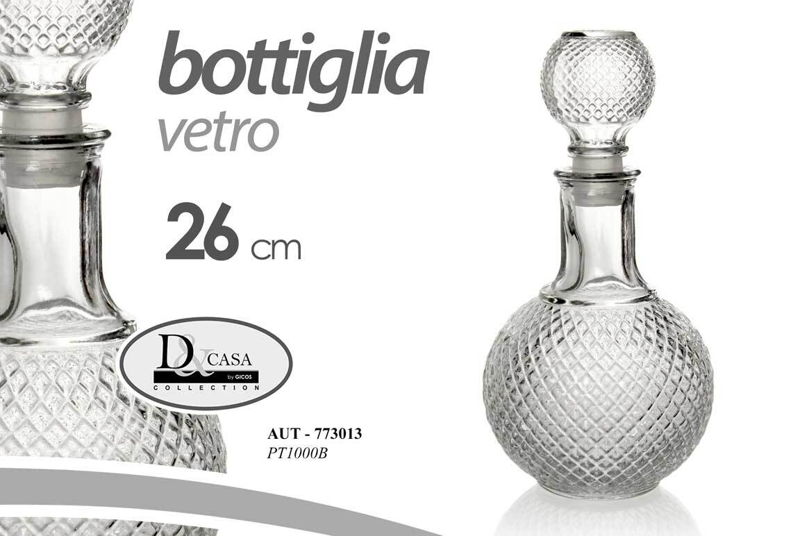 BOTTIGLIA Whisky Liquori VINO Decanter VETRO TAPPO ERMETICO TONDA 1 LIT 26 cm