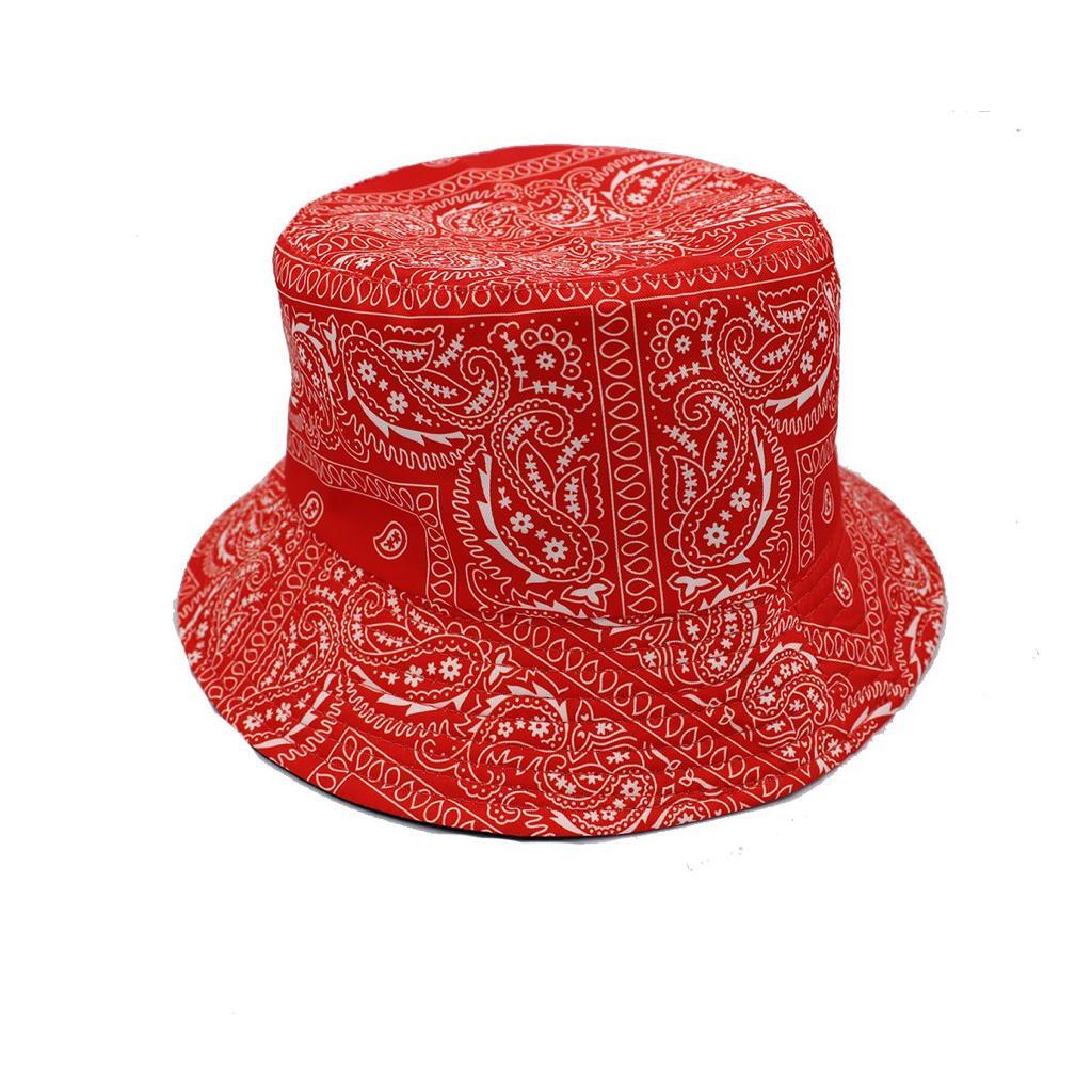 Red Paisley Reversible Bucket Hat - Unisex Foldable Sun Hat-image