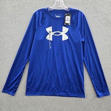 Under Armour Boys Shirt YXL Blue Activewear Logo Long Sleeve Polyester NWT