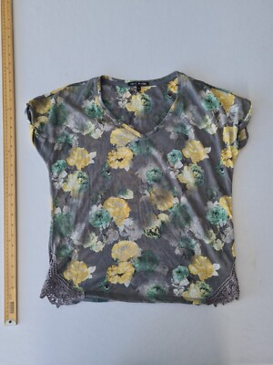 Damen V-Ausschnitt T-Shirt NEXT Petite Größe 8 Grau Bestickter Saum 29408