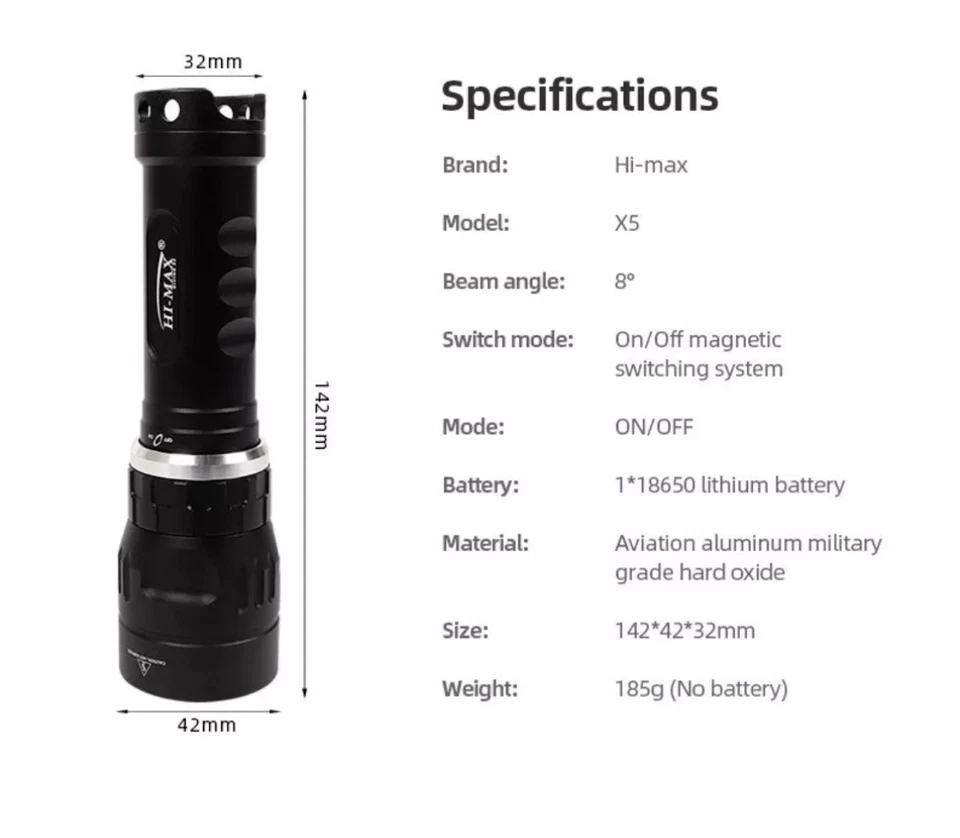 HI-MAX X5 LINTERNA DE LUZ TÉCNICA BUCEO 1100 LUMENES - Imagen 2 de 4
