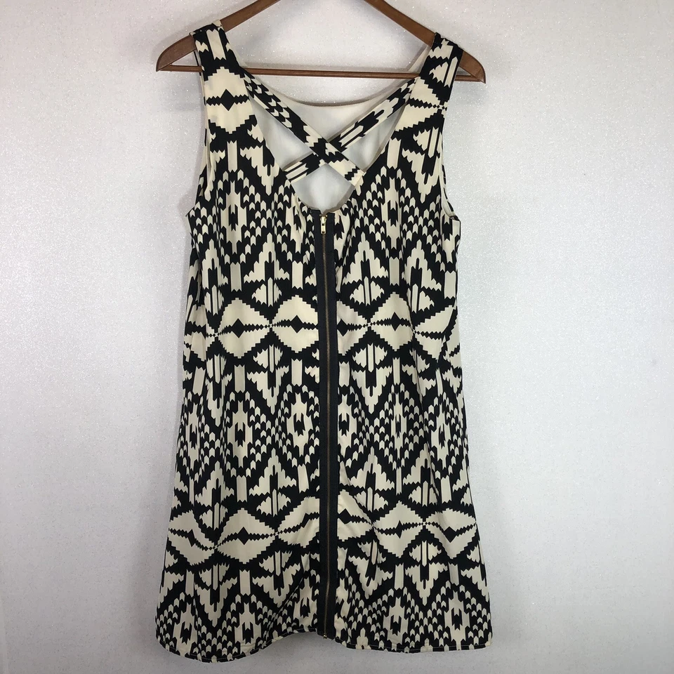 Vestido Francescas Bird Cage Etiqueta Geométrico Estampado Tribal Sin Mangas Negro Crema L Foto 2 de 4