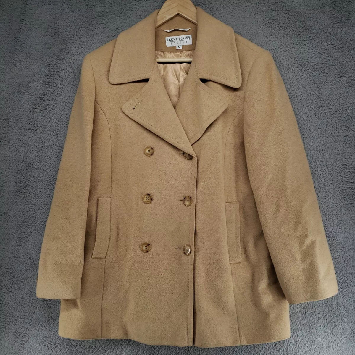 Larry Levine Design Womens Size 12 100% Pure Camel Hair Double Breasted Pea  Coat