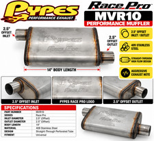 Pypes Mvr10 Race Pro Muffler 2.5 Offset Inlet Outlet 409 Stainless Steel