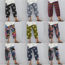 Trousers Casual Harem Pants Ladies Womens Cotton and linen Summer Baggy.