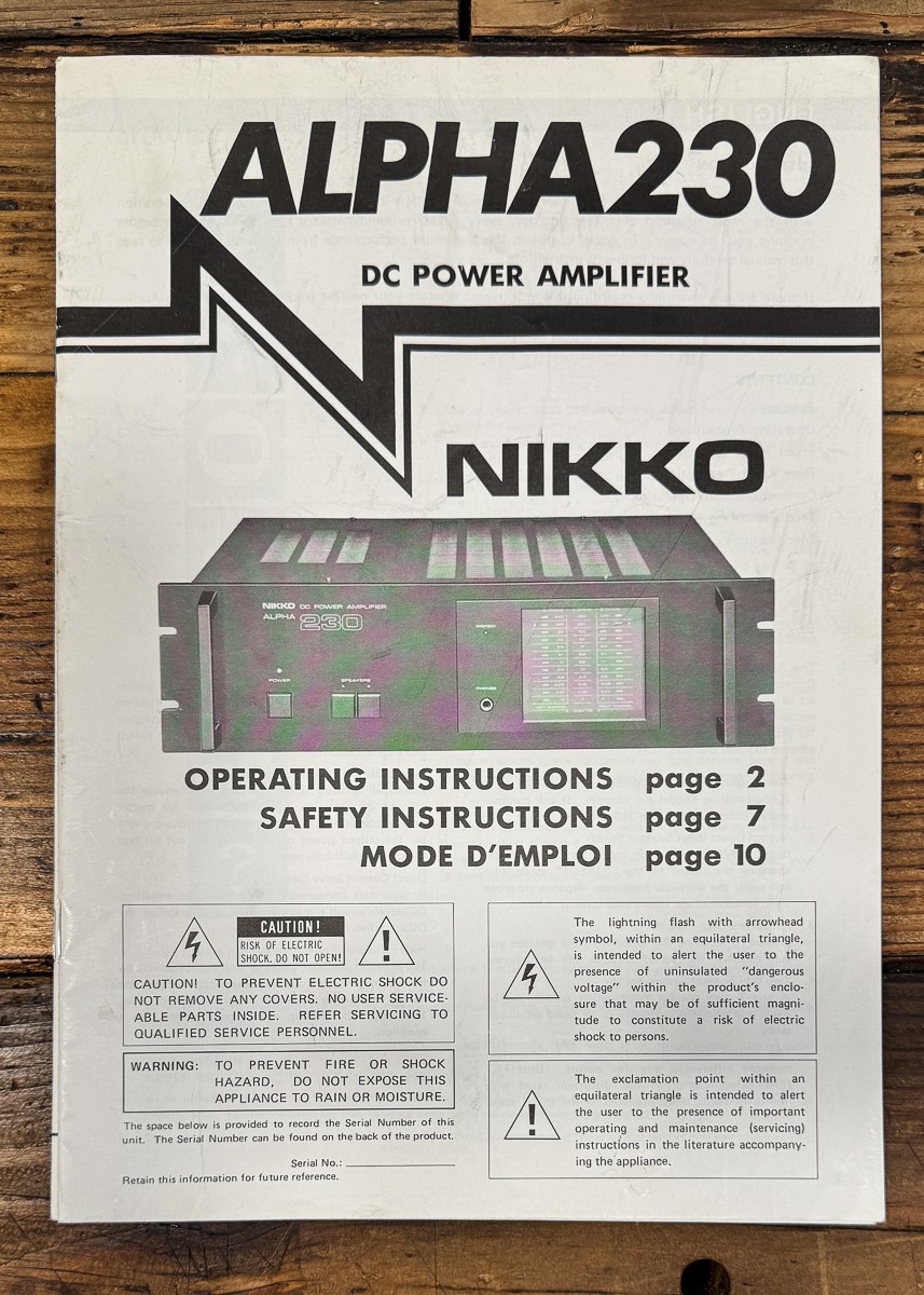 Nikko Alpha 230 Amplifier Owners / User Manual *Original*