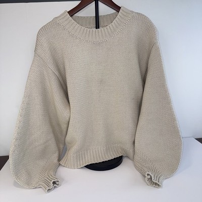 Princess Polly Cream Knit Sweater S/M With Bell Sleeve Detail