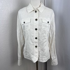 Charter Club 100 Linen Jacket Womens Medium White Utility Layer Minimal Staple