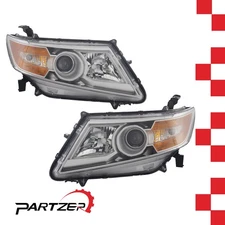 Headlights Pair Fit 2011-2017 Honda Odyssey Halogen Chrome Housing Amber Corner