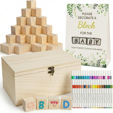 98PCS Baby Shower Games Sign Kit, Baby Shower Blocks to Decorate - 60 Blank Wood