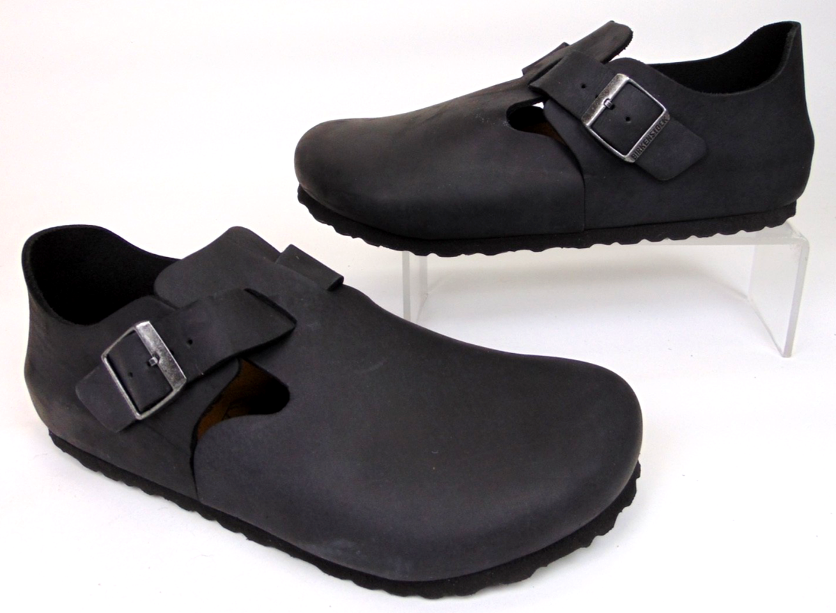 Birkenstock London Clogs Black Leather Casual Shoes, Women Size
