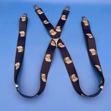 Vintage CAS West Germany Mens Navy Blue Elastic Suspenders with Santa Christmas
