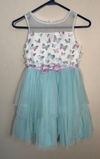Jona Michelle Butterfly Girls 7 Party Dress Mesh Overlay Bow Accent Mint Green