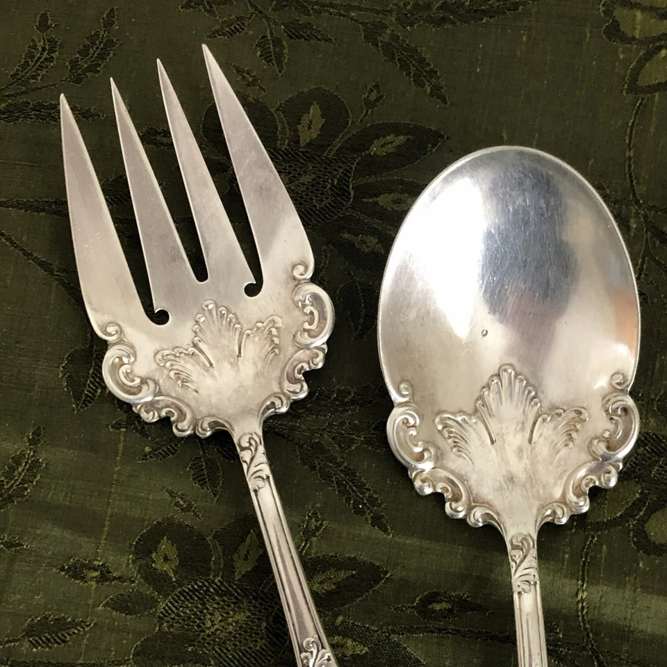 Antique Rogers & Hamilton 1895 Aldine Serving Fork & Spoon Silverplate 8.5" - Image 2 of 4