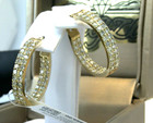 $3999-2CTTW💥CERTIFIED NATURAL Diamond INSIDE OUT HOOP EARRINGS💥10K YELLOW GOLD — photo 1
