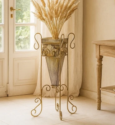 Blumenvase Bodenvase Pflanzgefäß Vase Blumenständer Metall Shabby 62cm 0944031-a - Bild 1 von 4