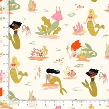 Nautical Fabric | Seafarer Mermaid Coral Reef Vanilla Cream | Dear Stella YARD