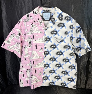 Prada Double Match Poplin Camp Collar Shirt Size 3XL