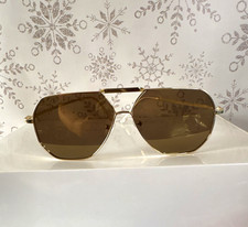 Geometric Aviators Retro Unisex Sunglasses Gold Metal Frame Brown Hexagon Lens