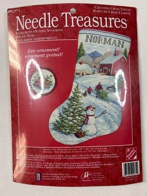 Needle Treasures ''Evergreen Outing Stocking'' Counted Cross Stitch Kit Snowman