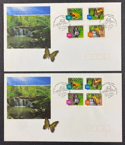 2 x 2003 Nature Of Australia Rainforests FDC First Day Covers Mossman Postmarks