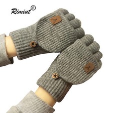 Knitted Fingerless Gloves Winter Thicken Warm Touch Screen Gloves for Men Women