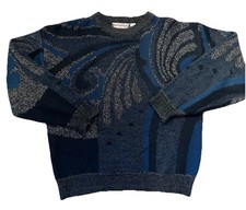 Vintage Saturdays Blue Abstract Geometric Cosby Grandpa Sweater 80s 90s Mens XL