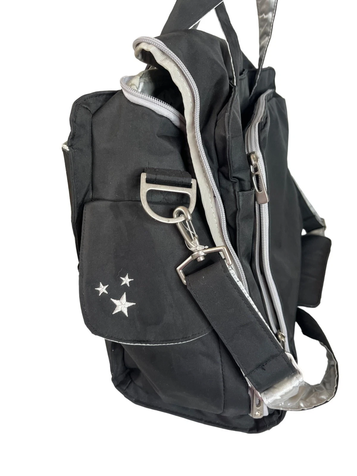 Ju-Ju-Be Multipurpose Diaper Messenger Bag Black Mesh Compartments