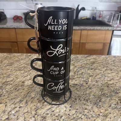Coffee Cups With Holder made by abode houseware new never used 13 ounce cups