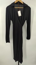 Quince Women 100% Silk Jersey Midi Wrap Dress Black Basic Sleeved M