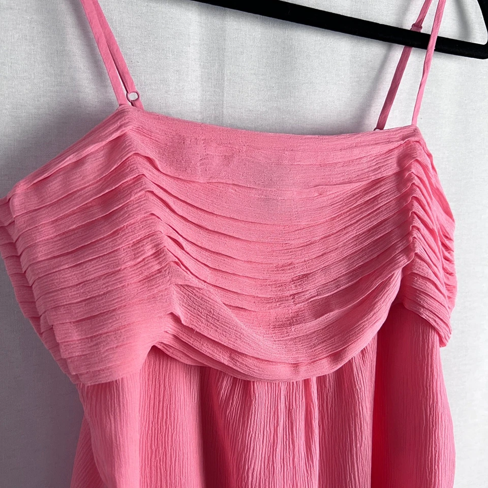 Vintage Gap Y2K Coquette Babydoll Cami Top Womens 4 Pleated Silk Pink Fairy - Image 2 of 4