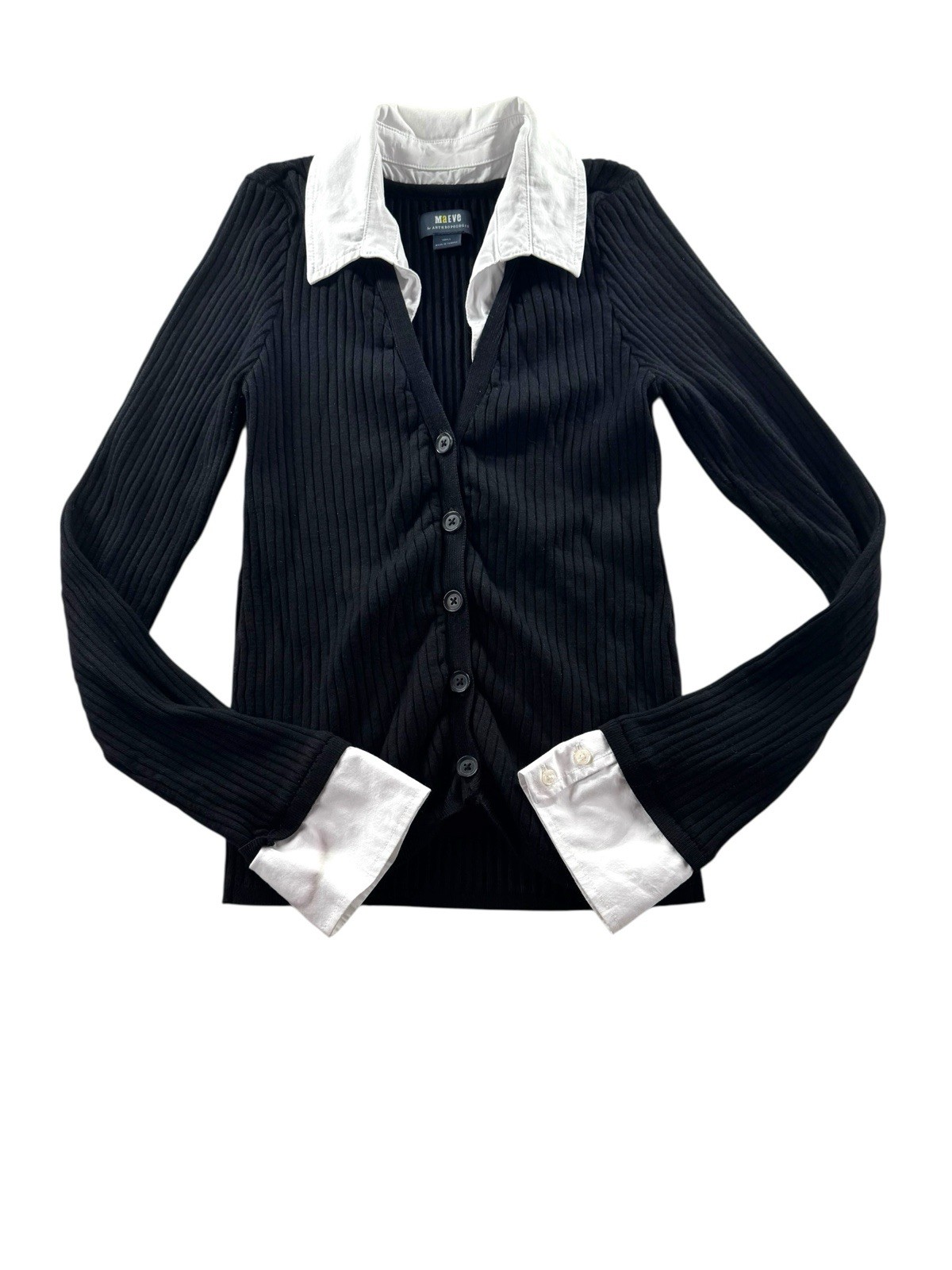 Anthropologie Maeve Twofer Collared Rib Cardigan Size Small Preppy Academia