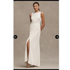 BHLDN Alice Ivory Sleeveless Maxi Dress Boat Neck High Slit Formal Evening Gown