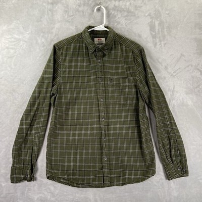 Fjallraven Shirt men's Medium Ovik Flannel Button Down Regular Fit Green Plaid
