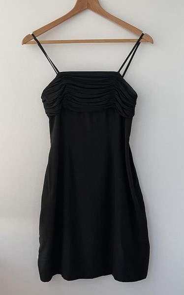 Women Laura Ashley Dress Black Silk S #BQZT