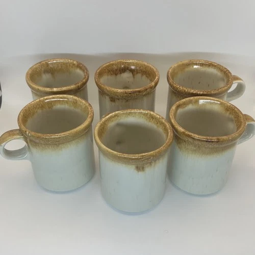 MCCOY NELSON SPECKLED GRAYSTONE TAN DRIP USA 1412 3-3/4"Coffee Mugs - Set of 6