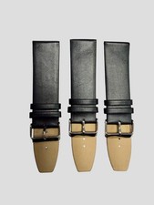 3 Piece 26mm Genuine Leather Black Watch Band Slim Flat Grain Strap Set of 3
