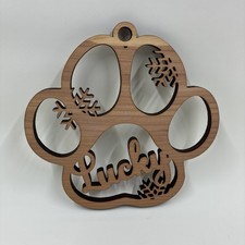 Dog Paw Snowflake Wood Ornament Handcrafted NEW Personalized - Lucky