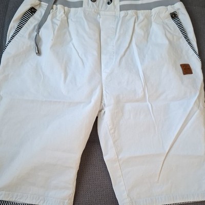 Damen Bermuda-Shorts Weiß XL mit Kordelzug, elastischem Bund, Taschen, Streifen
