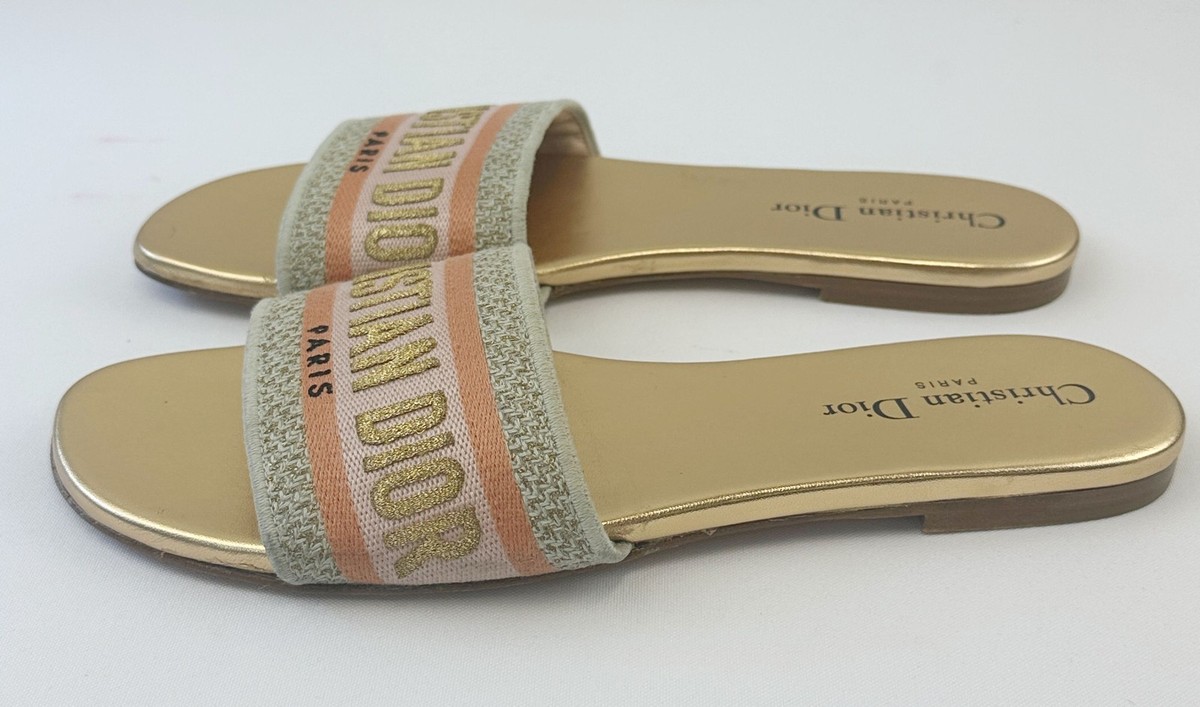 CHRISTIAN DIOR Dway 52K Platinum Slides Sandals 38 Gold Pink