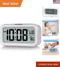 Compact Battery Operated Alarm Clock with Adjustable Night Light  Temp Control