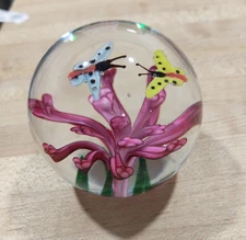 Butterflies Pink Flower Ball 2'' Dynasty Gallery Art Glass