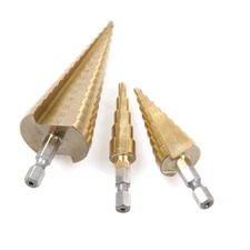 3 Pcs Hex Shank HSS Titanium Coated Step Drill Bits Set for DIY Woodworking T...