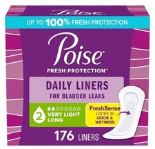Poise Daily Incontinence Panty Liners, 2 Drop Absorbency, Long, 176 Ct FAST SHIP