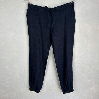 Black Ficus women's size L pull on linen joggers navy blue high waist