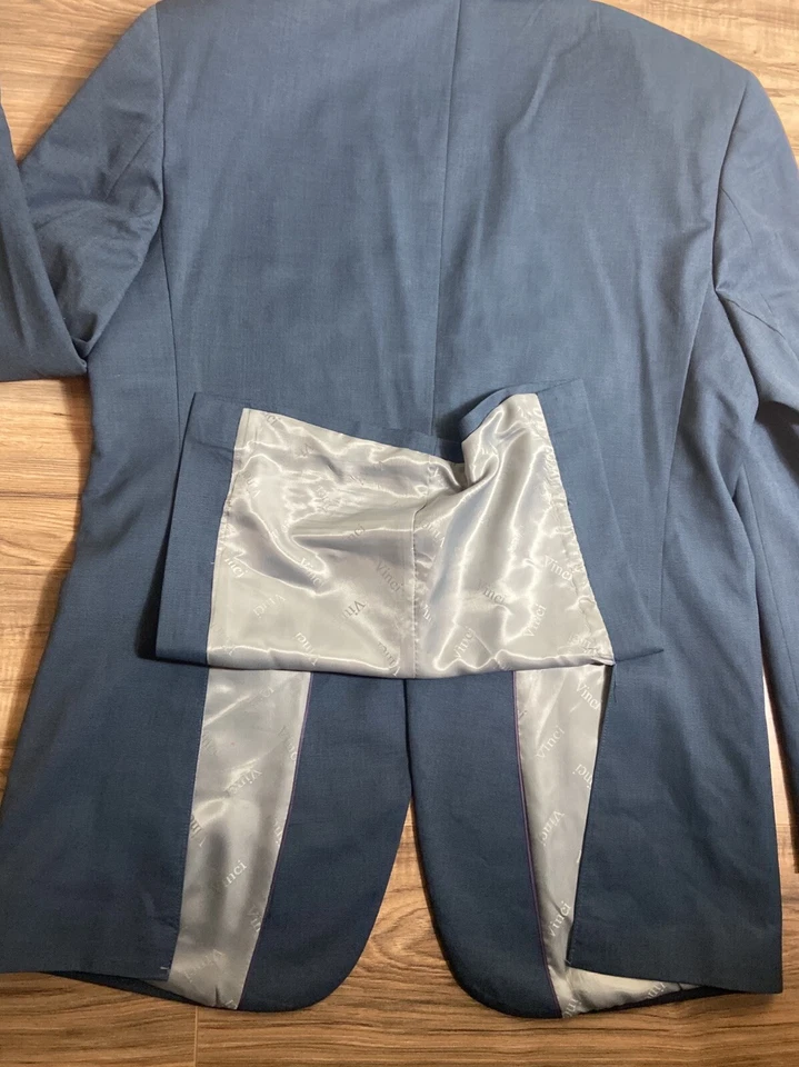 Vinci Men's Suit Jacket Blazer Blue Single Button Front 44 L Corporate Business - Image 4 of 4